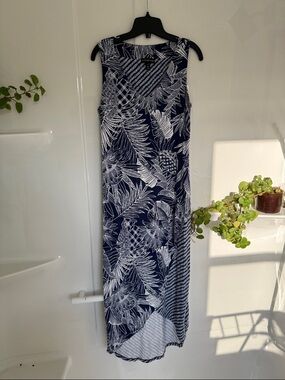 Tribal Femme Navy and White Tropical V-Neck Dress